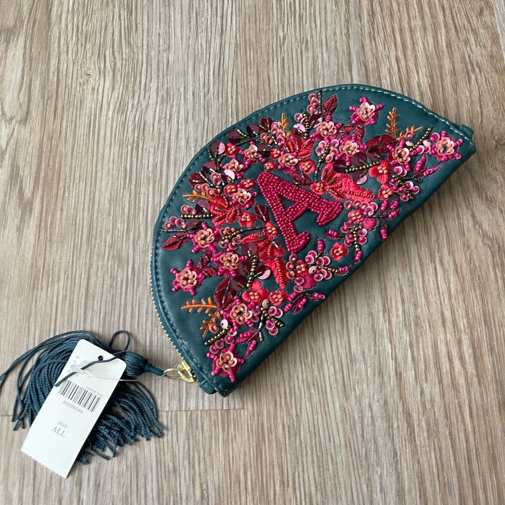 Letter A beaded coin purse